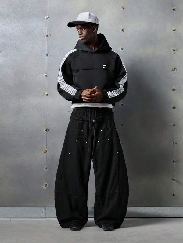 KNIT TRACK HOODIE – BLACK